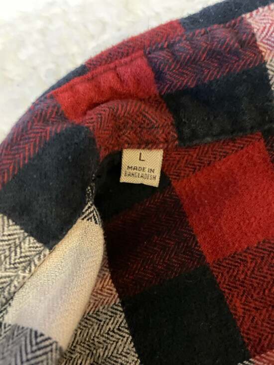 JACHS Mens Red Black White Plaid Flannel Button Up Shirt Size Large - Picture 4 of 7